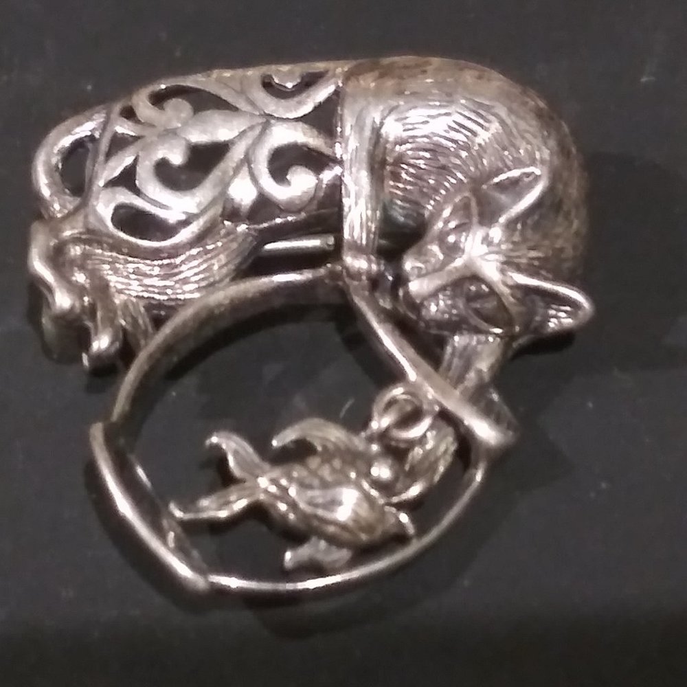 Jezlaine, Cat& Fishbowl,Vintage Sterling Pin